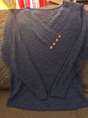 Women's Navy V-Neck Button Detail Sweater